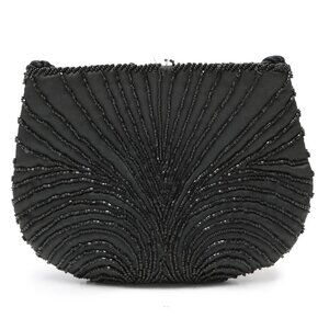 Vintage Beaded Statin Evening Bag Purse Clutch Flapper Black Retro